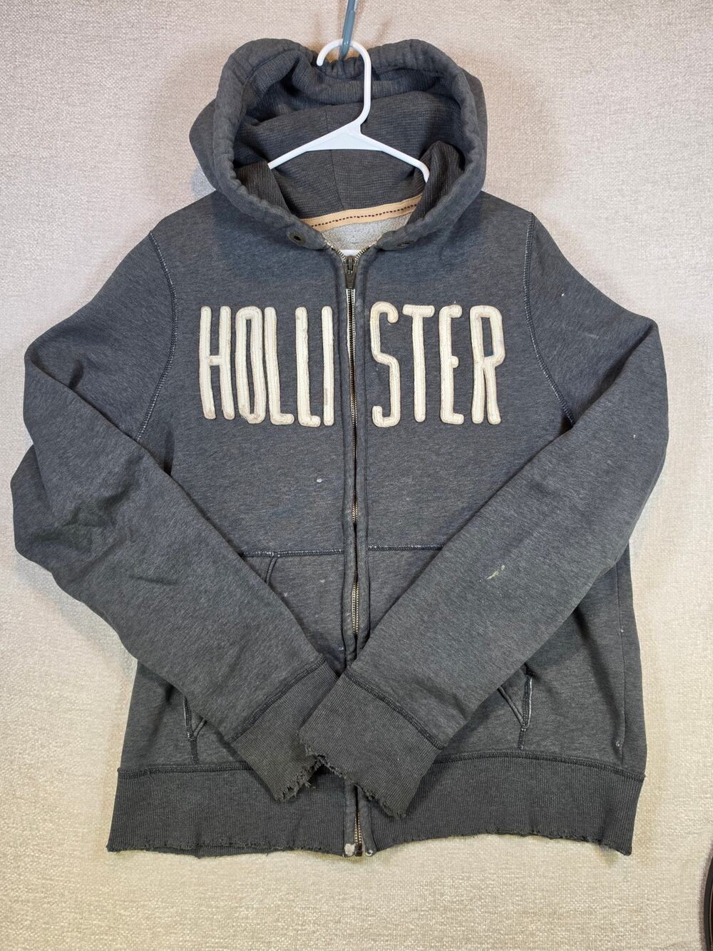Hollister Vintage Thrashed Grunge Zip Hoodie Grey Men XL Cyber Distress